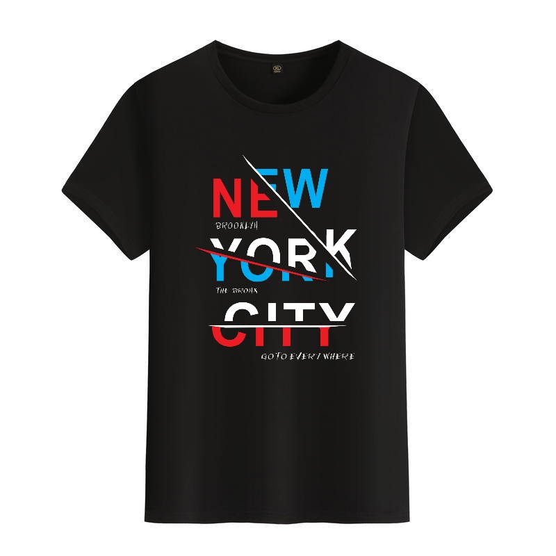 Men's Black Round-Neck Short-S - Street Style New York Fashion ulasan dan harga