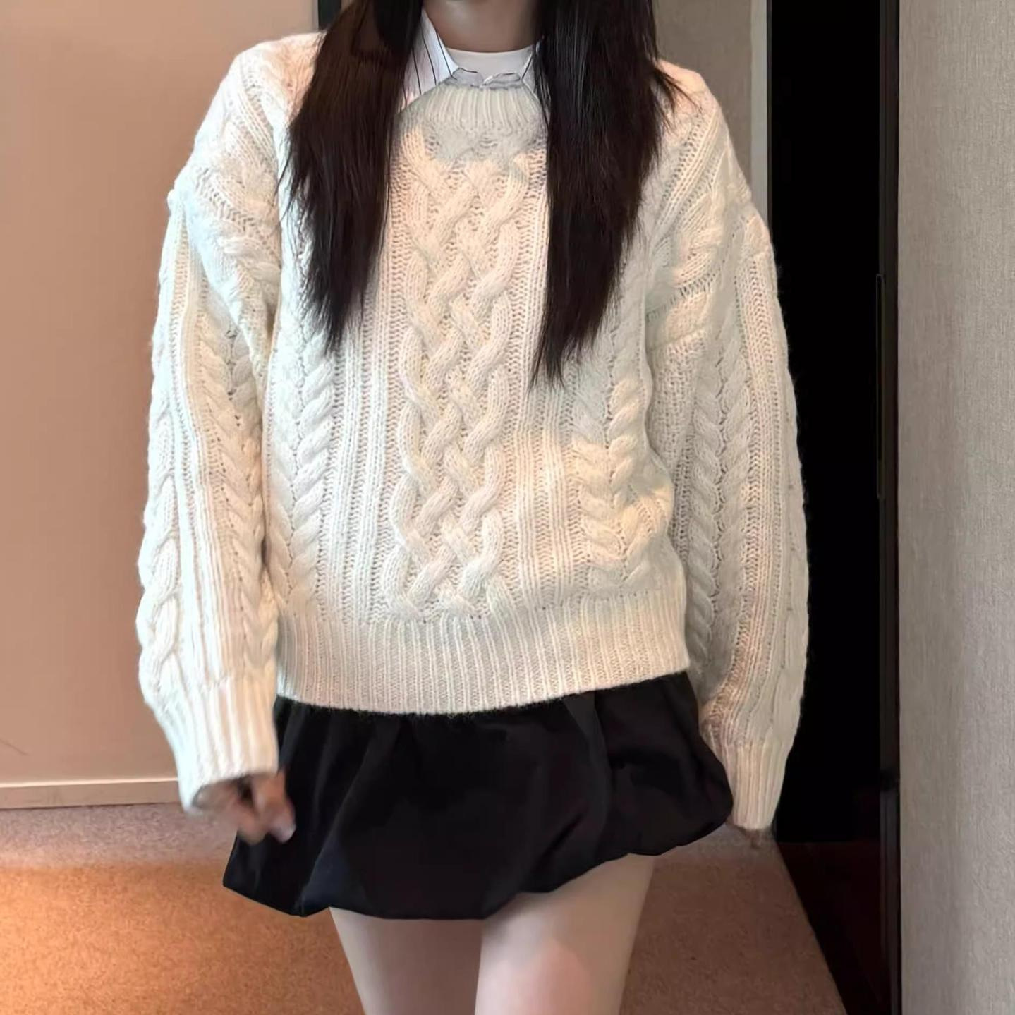 Thebarnnet Korea Fleece-Lined  - Oversized Crewneck Fleece ulasan dan harga