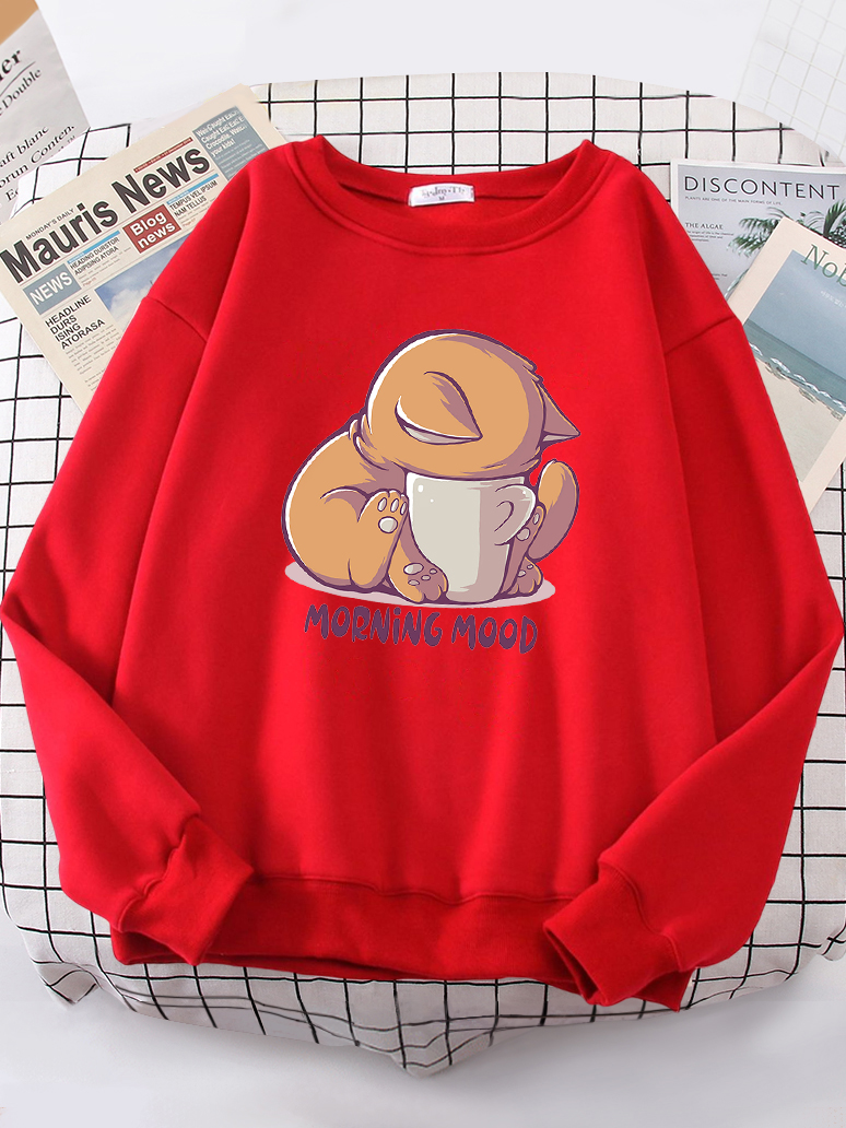 Cat Is Looking At The Cup Love - Oversized Crewneck Fleece ulasan dan harga