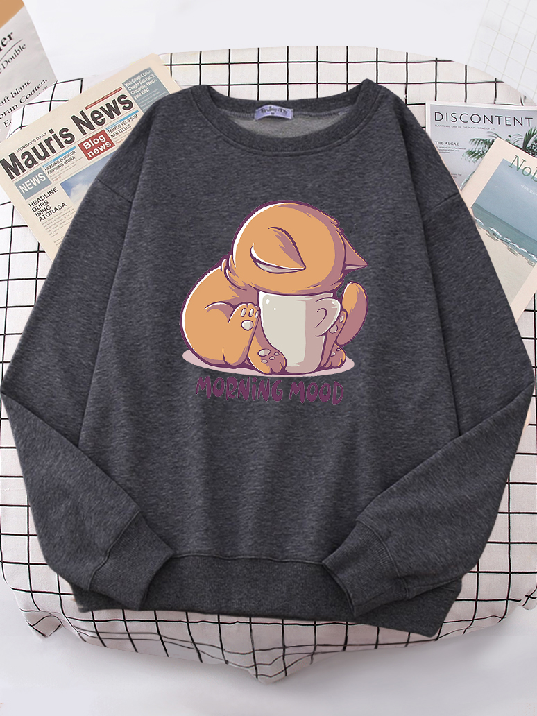 Cat Is Looking At The Cup Love - Oversized Crewneck Fleece ulasan dan harga