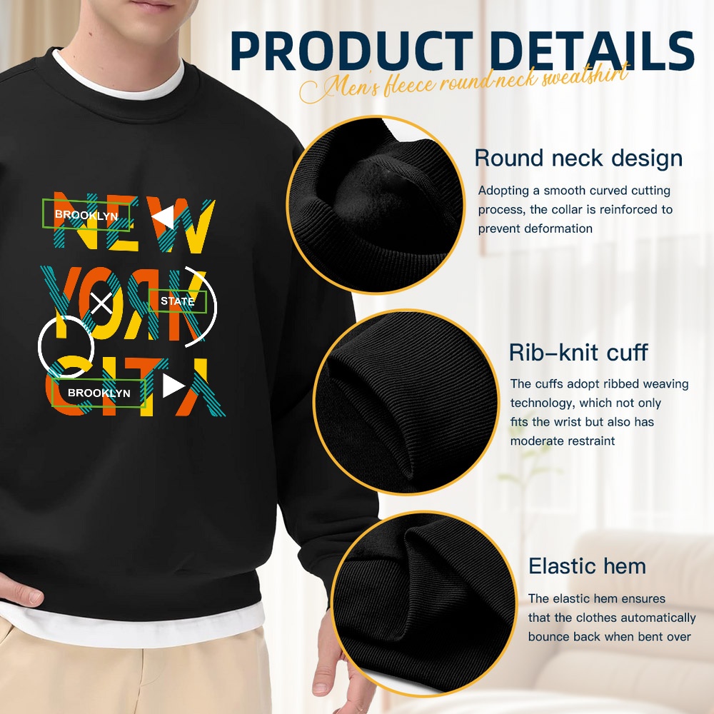 Men's Black Crew Neck Loose Sw - Street Style New York Fashion ulasan dan harga