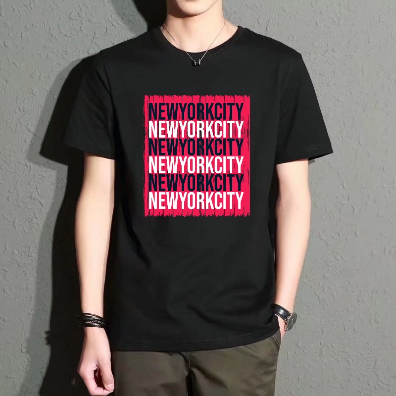 Men's Black Round-Neck Short-S - Street Style New York Fashion ulasan dan harga