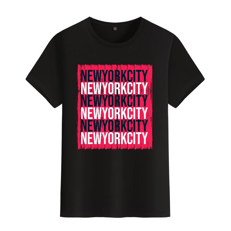 Men's Black Round-Neck Short-S - Street Style New York Fashion ulasan dan harga